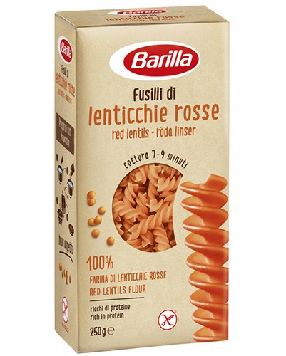 BARILLA LEGUMES PASTA FUSILLI RED LENT 250 GRMS